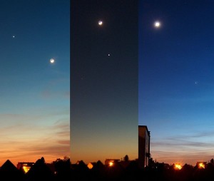 Tre dager med konjunksjon mellom m?nen og Venus. Three consecutive days of close conjunction between the Moon and Venus. Tanen on 19, 20 and 21 of April 2007 in the evening. Opphavsperson fdecomite. Kameraposisjon 50° 44? 24,0? N, 3° 12? 21,60? ? Tre dager med konjunksjon mellom m?nen og Venus. Three consecutive days of close conjunction between the Moon and Venus. Tanen on 19, 20 and 21 of April 2007 in the evening. Opphavsperson fdecomite. Kameraposisjon 50° 44? 24,0? N, 3° 12? 21,60? ?